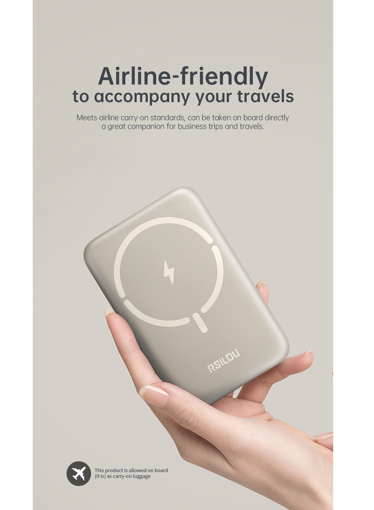 R1024-002 power bank 20W Fast charger, 10000mAh, wireless magsafe metal magnetic charging, thin and lightweight