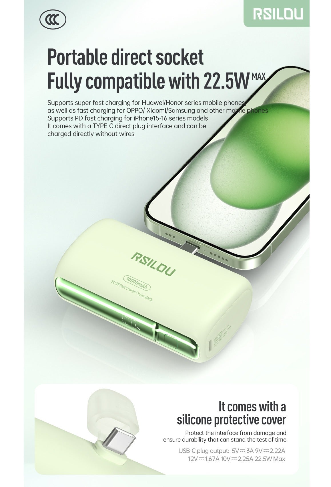R1028-003 10000mAh Power Bank with Built-in USB-C & Lightning, 22.5W Fast Charging, Digital Display, Stand Holder, Dual Port Portable Charger, PD Fast Charge for iPhone Android, Compact Travel Battery