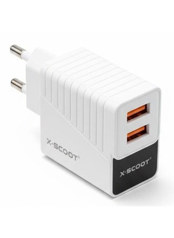 CH-232 Dual USB Fast Wall Charger 2.4A with Lightning Cable for iPhone – LED USB Charging Adapter, Smart Fast Charging, Fire-Resistant Travel Charger with Overcurrent Protection for iPhone, iPad & Apple Devices