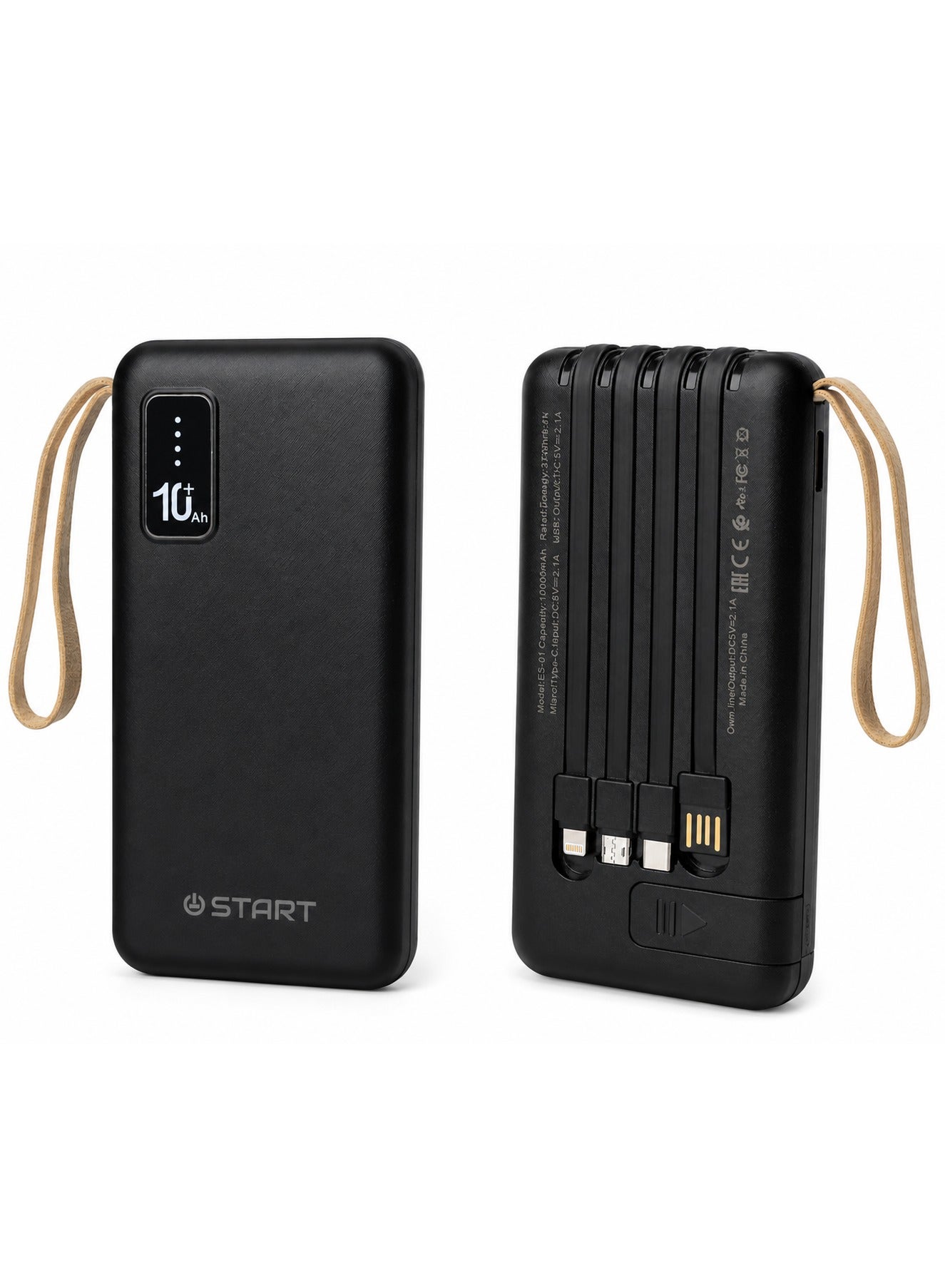 ES-01 Fast Charge 2.1A High Capacity Power Bank 10000mAh with 3 Built-in Cable Compatible with All Phones