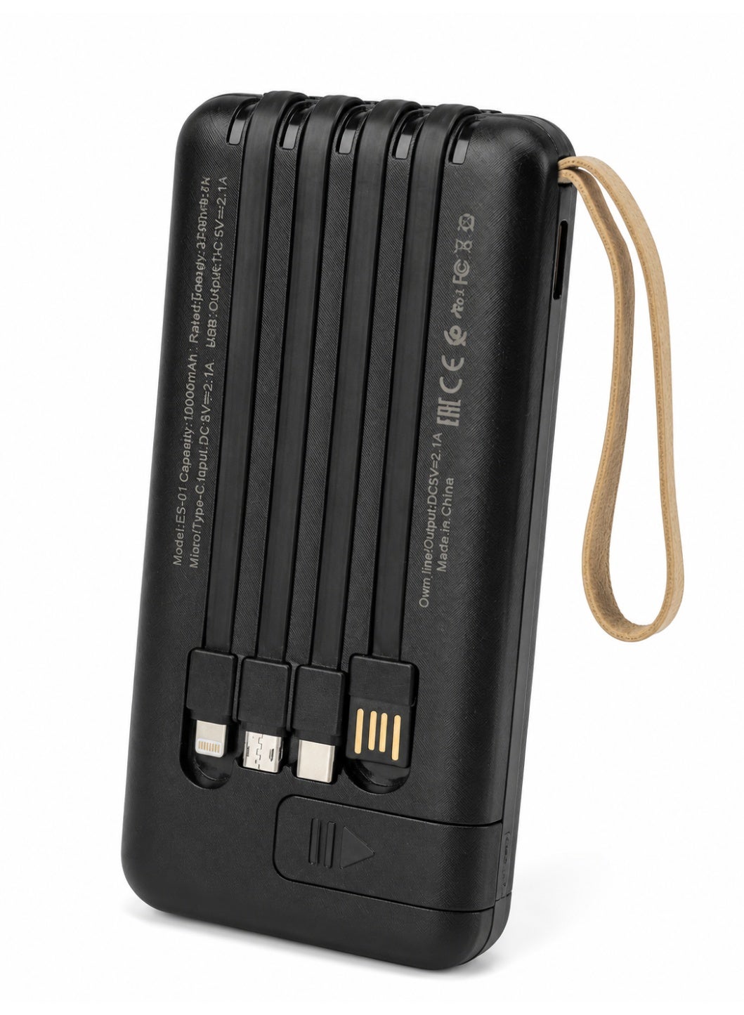 ES-01 Fast Charge 2.1A High Capacity Power Bank 10000mAh with 3 Built-in Cable Compatible with All Phones