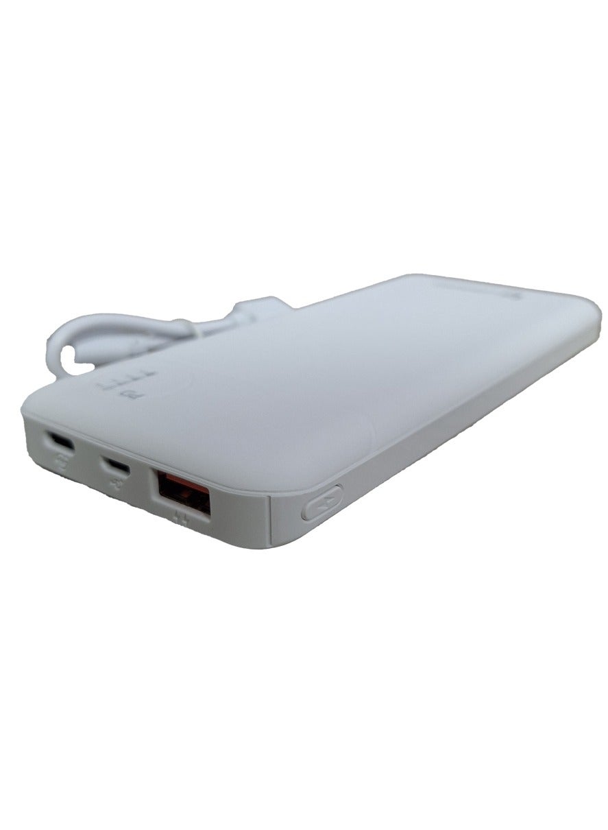 Power Bank 10000 mAh , uses lithium polymer quick charger battery 22.5 W - white  , which is safe, and does not explode with USB-C cable. It can be carried on the plane.