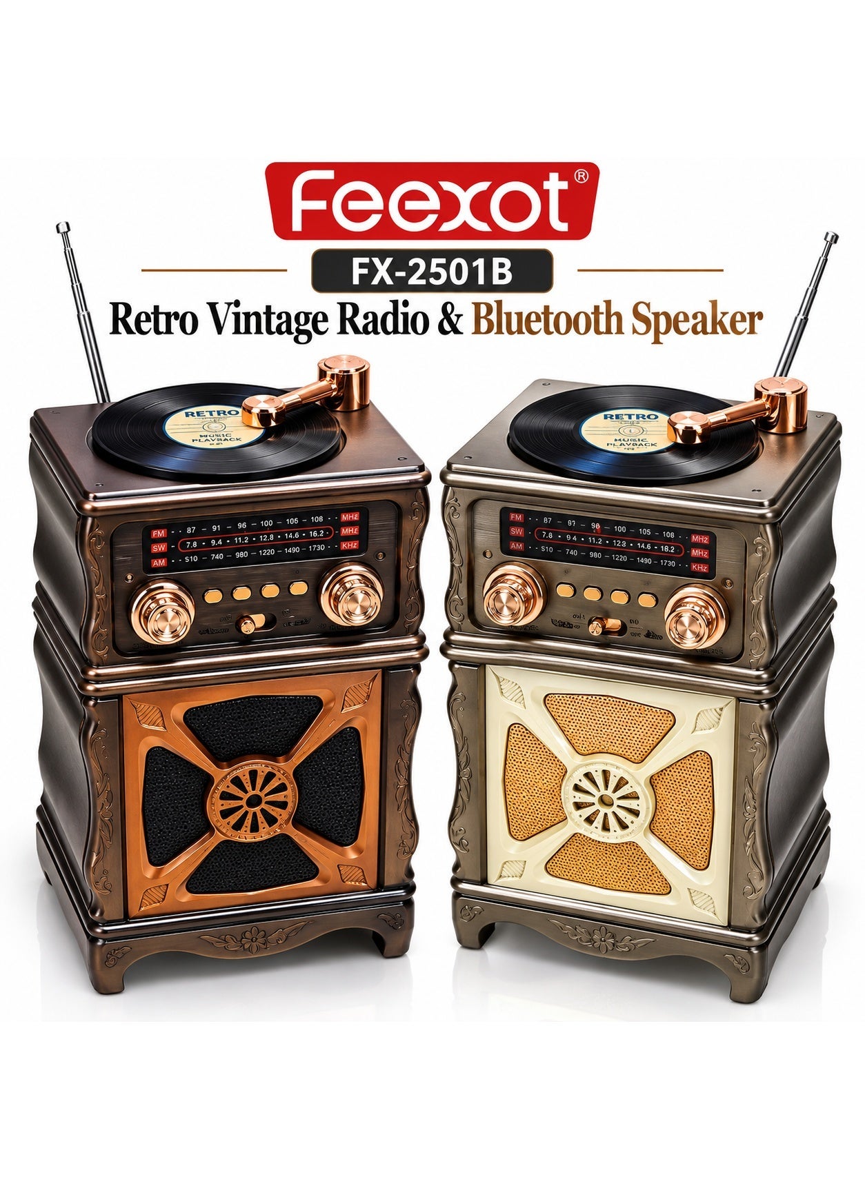 Feexot FX-2501B Vintage Retro Radio FM AM SW 3-Band Bluetooth Speaker USB TF AUX MP3 Rechargeable