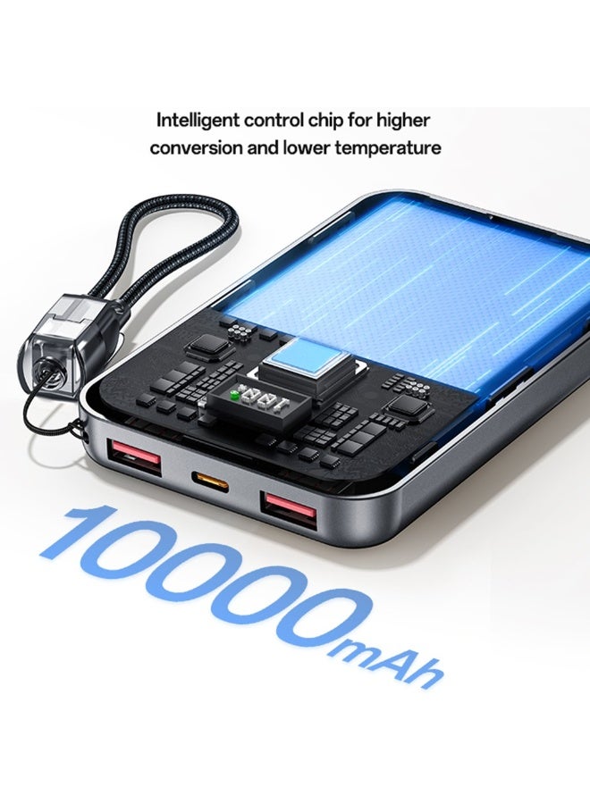 Yesido YP96 20000mAh 22.5W Fast Charging Power Bank - Portable Charger with Built-in Type-C Lanyard Cable & LED Digital Display - Dark Grey