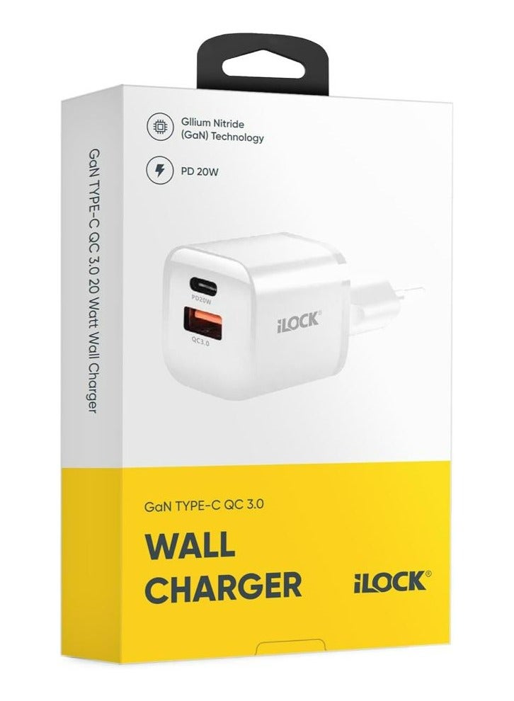 iLOCK 20W Dual Usb Fast Charger (USB-A & USB-C) | QC 3.0 Wall Charger | Compact