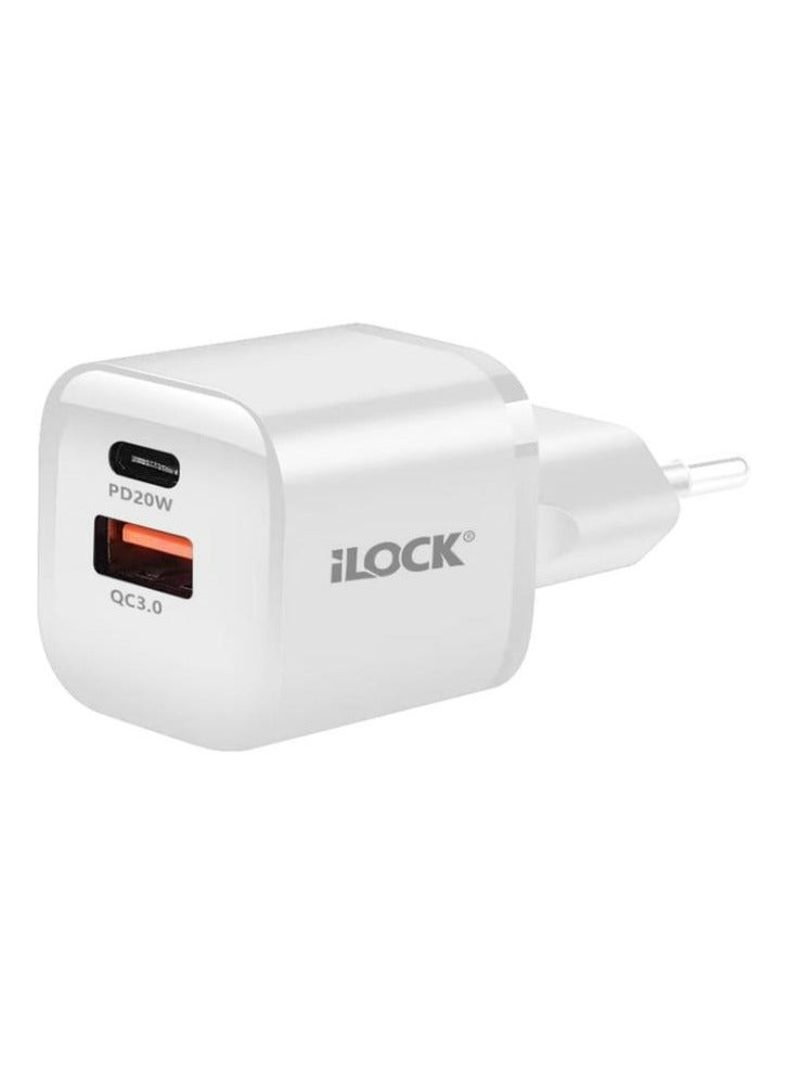 iLOCK 20W Dual Usb Fast Charger (USB-A & USB-C) | QC 3.0 Wall Charger | Compact
