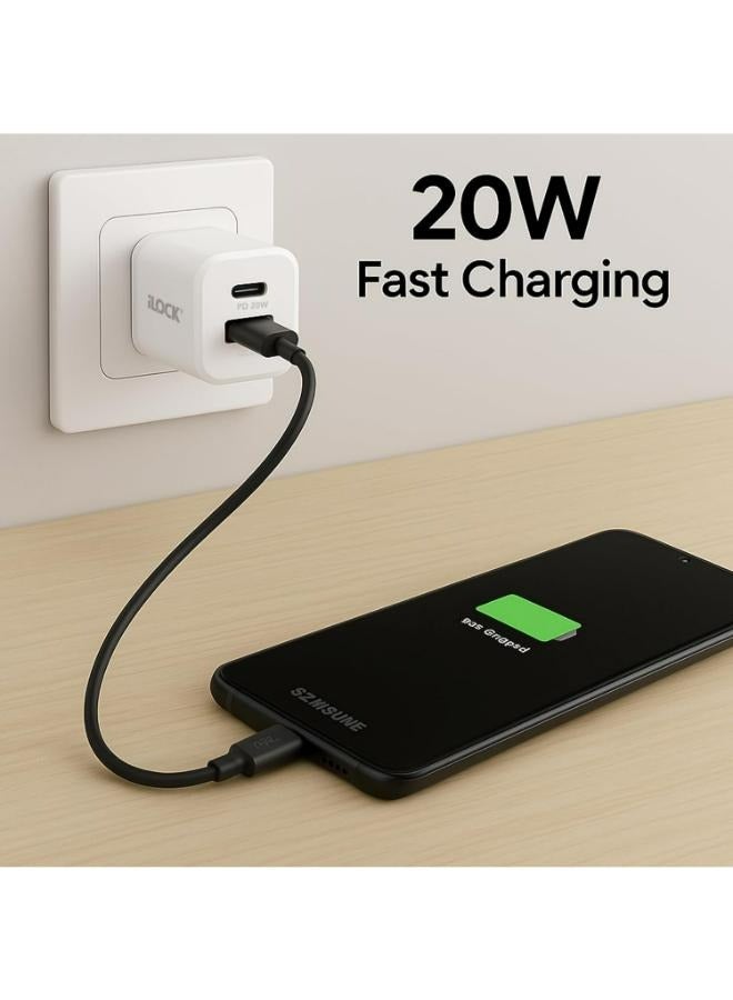iLOCK 20W Dual Usb Fast Charger (USB-A & USB-C) | QC 3.0 Wall Charger | Compact