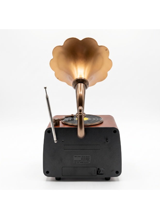 YUEGAN Retro Gramophone Style FM/AM/SW 3-Band Radio With Bluetooth Speaker & Rechargeable Battery Bronze/Wood 2000mAh YG-7020