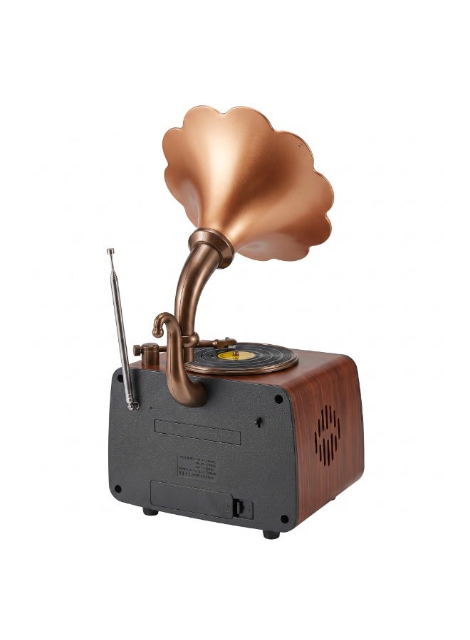 YUEGAN Retro Gramophone Style FM/AM/SW 3-Band Radio With Bluetooth Speaker & Rechargeable Battery Bronze/Wood 2000mAh YG-7020
