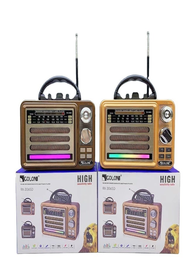 USB DC Retro FM SW Band Golon Disco Light Fashionable Old Fashion Wireless Radio with TWS RGB Stereo Speaker