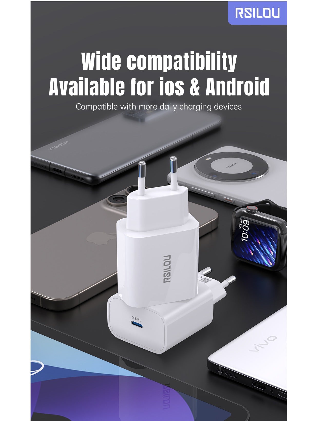 R4232-001 20W USB-C Fast Charger – Compact, Fast, and Reliable Charging, Supports with samsung, oppo, apple and all smartphones, tablets, Bluetooth headphones, and more, MultiProtect Protection