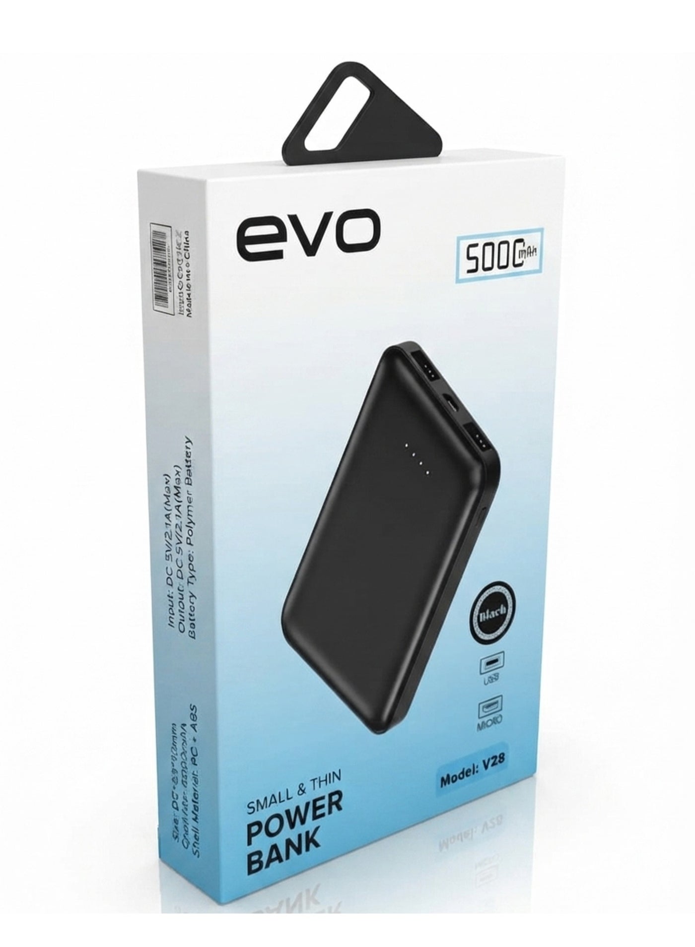 V28 5000mAh Portable Power Bank with USB-C Power Delivery, Dual USB Output, Fast Charging External Battery Pack, Compact Travel Charger with LED Battery Indicator, Micro Input for Smartphones, Tablets and USB Devices