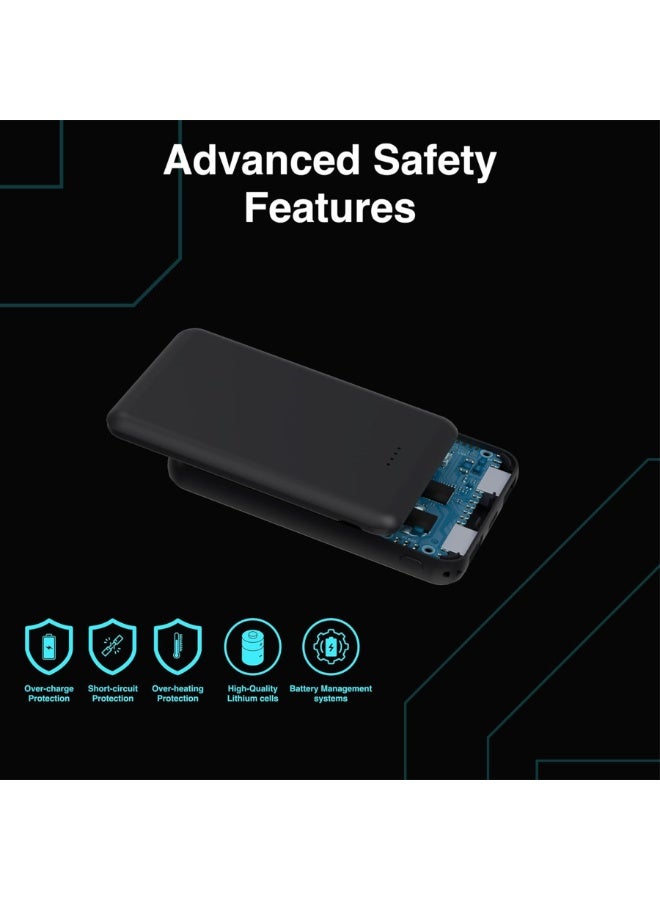 V28 5000mAh Portable Power Bank with USB-C Power Delivery, Dual USB Output, Fast Charging External Battery Pack, Compact Travel Charger with LED Battery Indicator, Micro Input for Smartphones, Tablets and USB Devices
