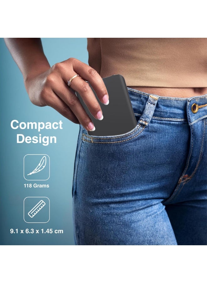V28 5000mAh Portable Power Bank with USB-C Power Delivery, Dual USB Output, Fast Charging External Battery Pack, Compact Travel Charger with LED Battery Indicator, Micro Input for Smartphones, Tablets and USB Devices