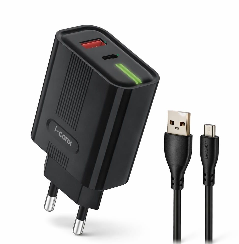 K-49 Super Fast Speed Wall Charger PD QC Fast Charging USB-A Type-C with Micro USB Cable