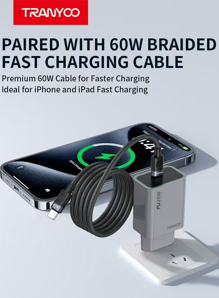 TRANYOO 20W Type-C to Type-C Fast Charger Compatible with Samsung Galaxy A54/S23 A34/S22/A53/M53/S24+/S9/S9+/Note10+/Note10/C55/A14/A15/A24/S10/S10/M55 and OPPO (Gray)