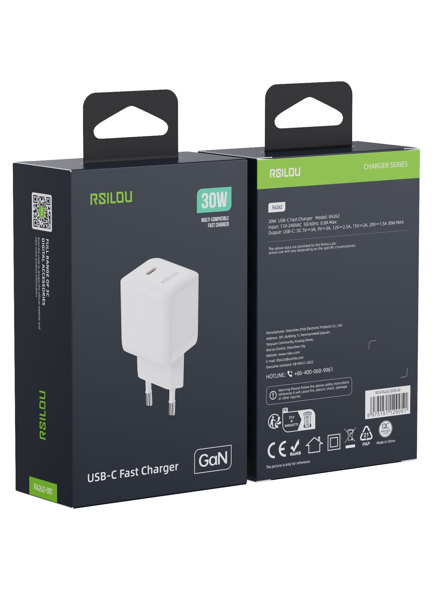 R4262-001 30W USB-C Super Fast Charger, Power, Speed, and Safety in One Compact Design, GaN, Supports apple and all smartphones, tablets, Bluetooth headphones, and more, MultiProtect Protection