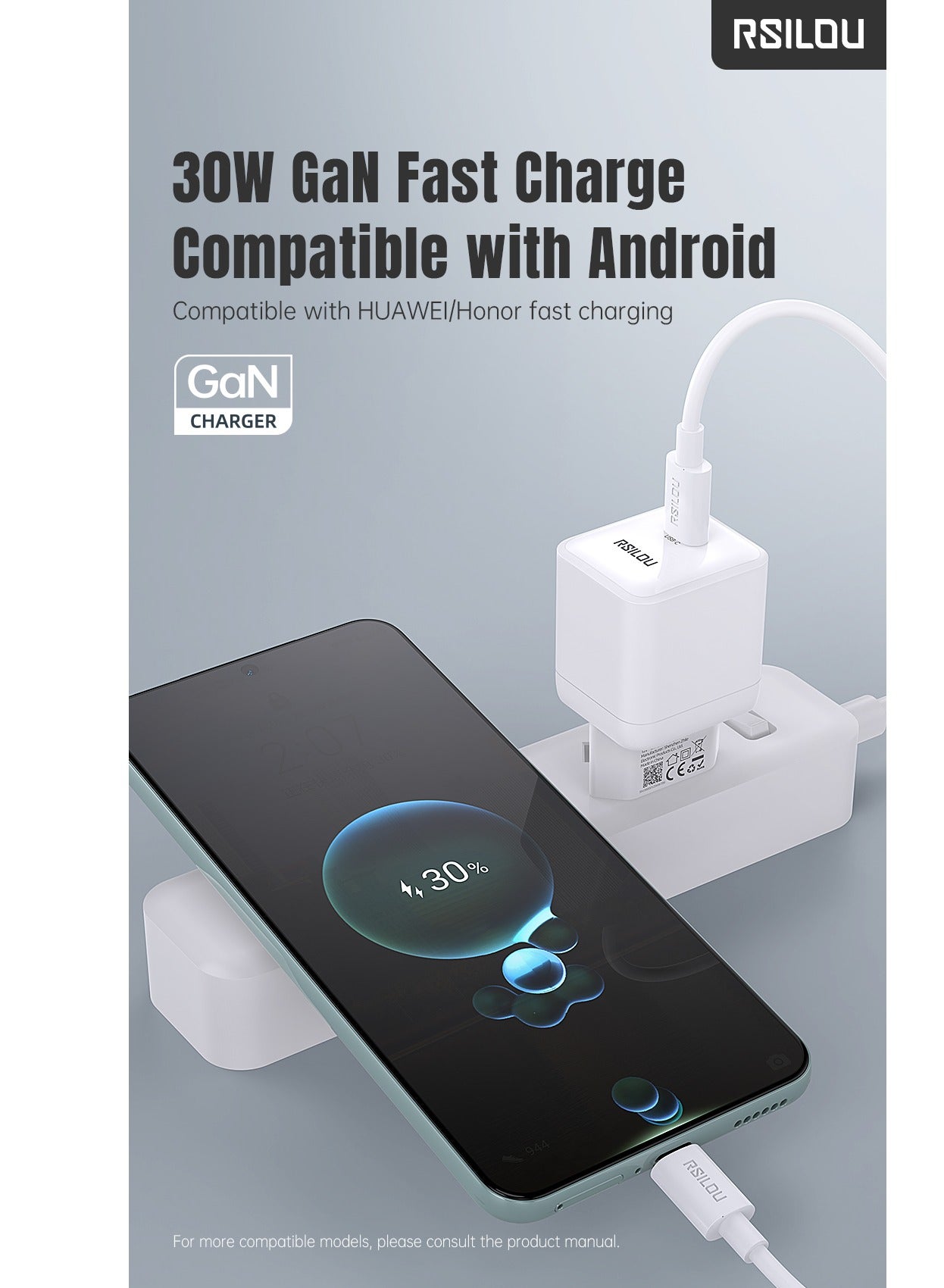 R4262-001 30W USB-C Super Fast Charger, Power, Speed, and Safety in One Compact Design, GaN, Supports apple and all smartphones, tablets, Bluetooth headphones, and more, MultiProtect Protection