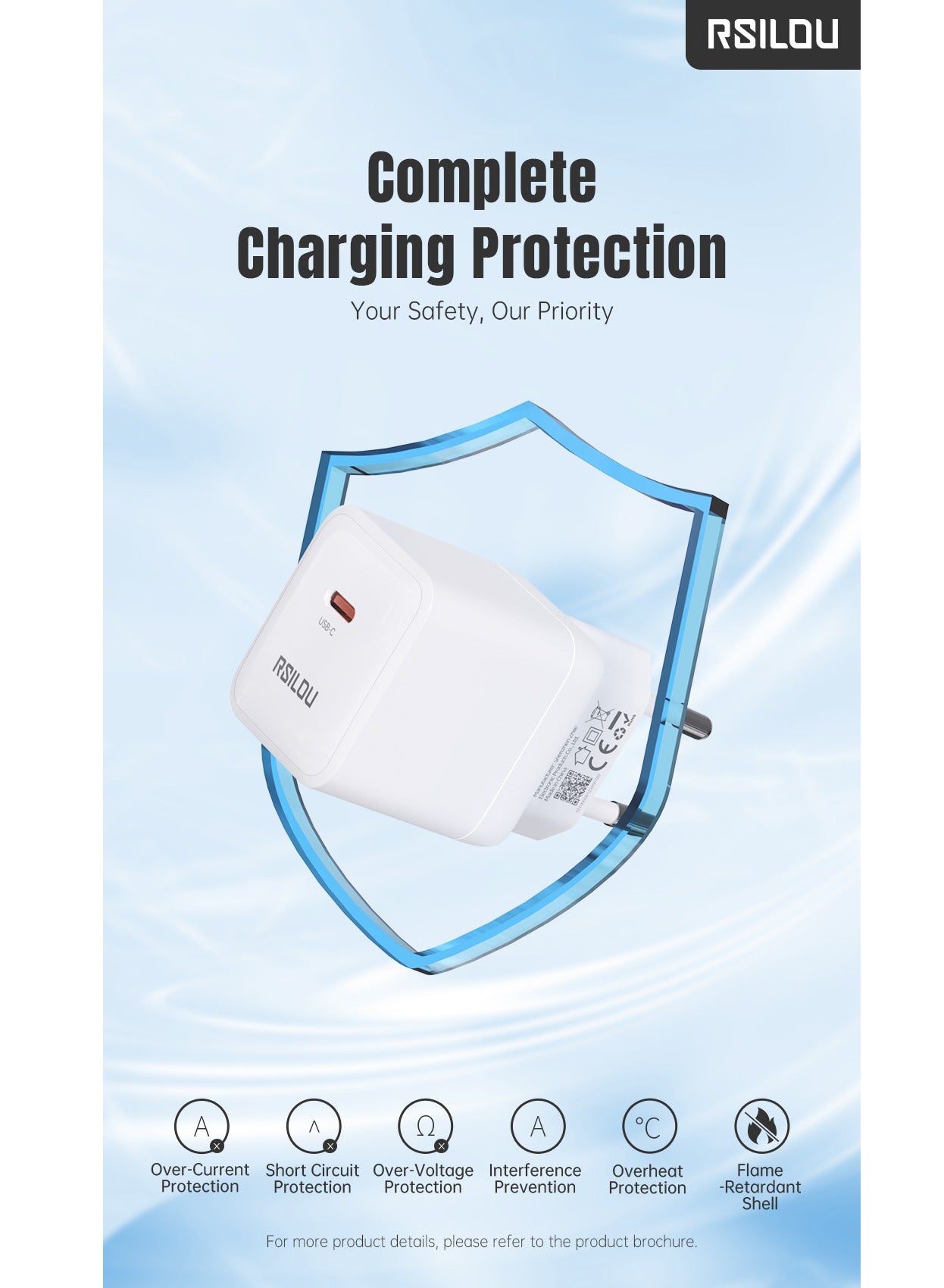 R4262-001 30W USB-C Super Fast Charger, Power, Speed, and Safety in One Compact Design, GaN, Supports apple and all smartphones, tablets, Bluetooth headphones, and more, MultiProtect Protection