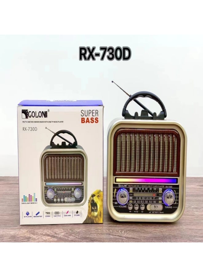 RX-730D Retro Speaker Vintage Style Disco Light AM FM SW TV 4 Bands Stereo Sound Radio Speaker BT USB TF TWS Retro FM Speaker