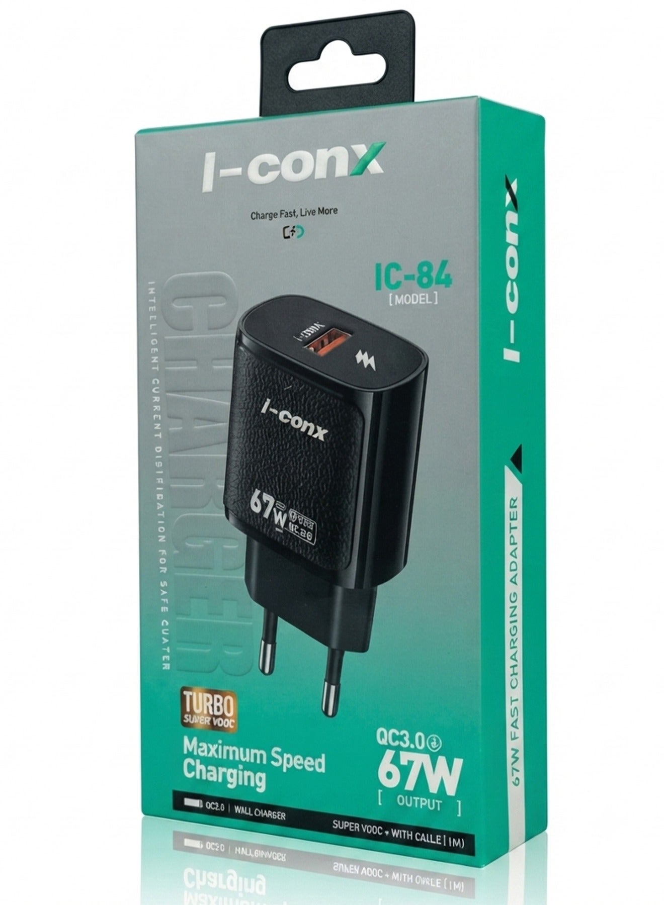 IC-84 67W USB-C Fast Wall Charger with USB-C Cable – PD, QC 3.0, Super VOOC & Turbo Fast Charging Travel Adapter, Smart Power Distribution, Safe Charging for iPhone 16/15, Samsung Galaxy, Xiaomi, OPPO, Huawei, iPad & USB-C Devices