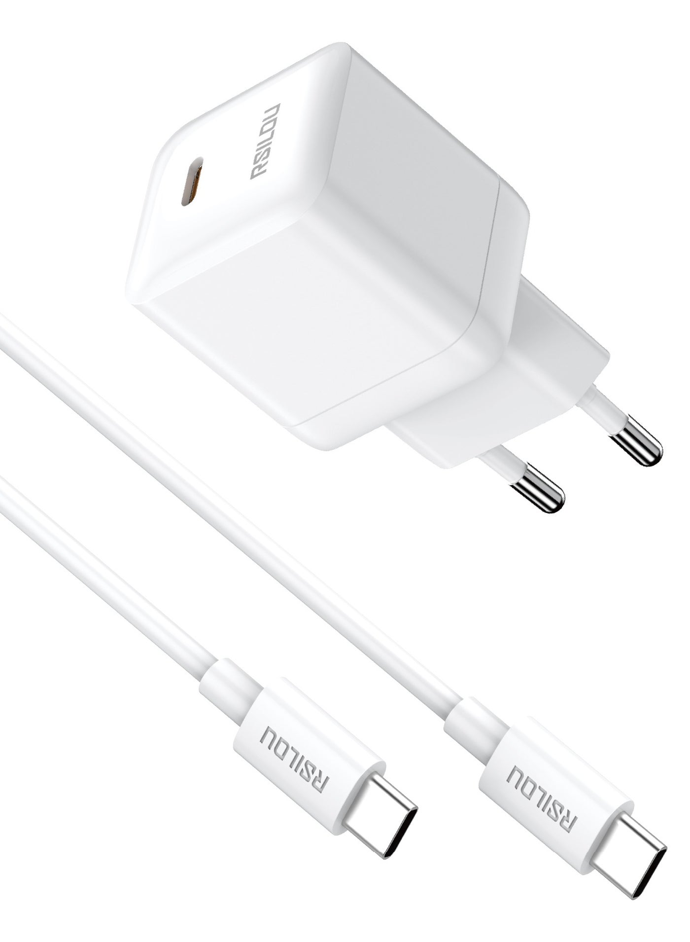 R4262-003 charger Set 30W USB-C GaN Fast charger and cable USB-C to USB-C 60W 100 CM, High Durability and Flexible, Fast charging and data cable,Braided 1M, Transmission Copper Wires speed Rate 480Mbps, Tangle and Entanglement free, white