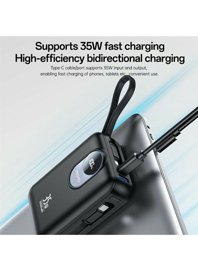 Yesido YP94 20000mAh 35W Fast Charging Power Bank - Portable Charger with Built-in Type-C & Lightning Cables and LED Display - Black