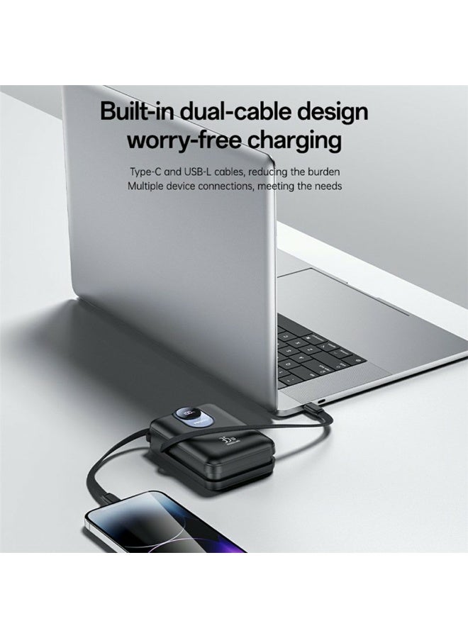 Yesido YP94 20000mAh 35W Fast Charging Power Bank - Portable Charger with Built-in Type-C & Lightning Cables and LED Display - Black
