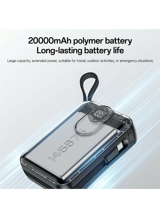 Yesido YP94 20000mAh 35W Fast Charging Power Bank - Portable Charger with Built-in Type-C & Lightning Cables and LED Display - Black