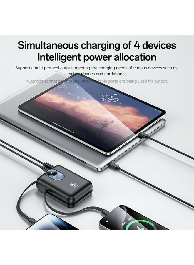 Yesido YP94 20000mAh 35W Fast Charging Power Bank - Portable Charger with Built-in Type-C & Lightning Cables and LED Display - Black