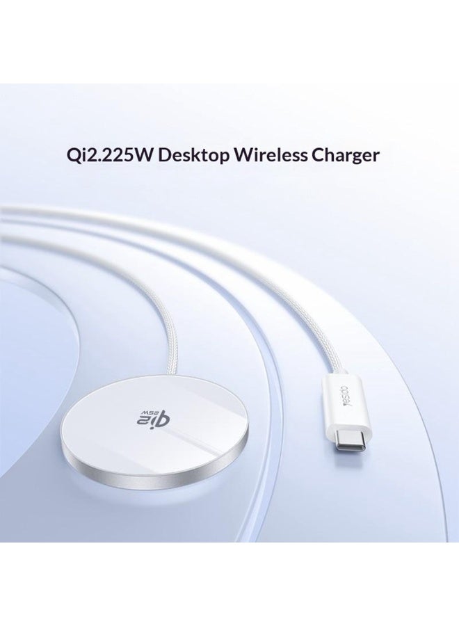 Yesido DS41 Qi2.2 25W Ultra-Thin 5mm Magnetic Wireless Charger Pad for iPhone 17 16 15 Series Aluminum Braided Cable White - 1 Piece