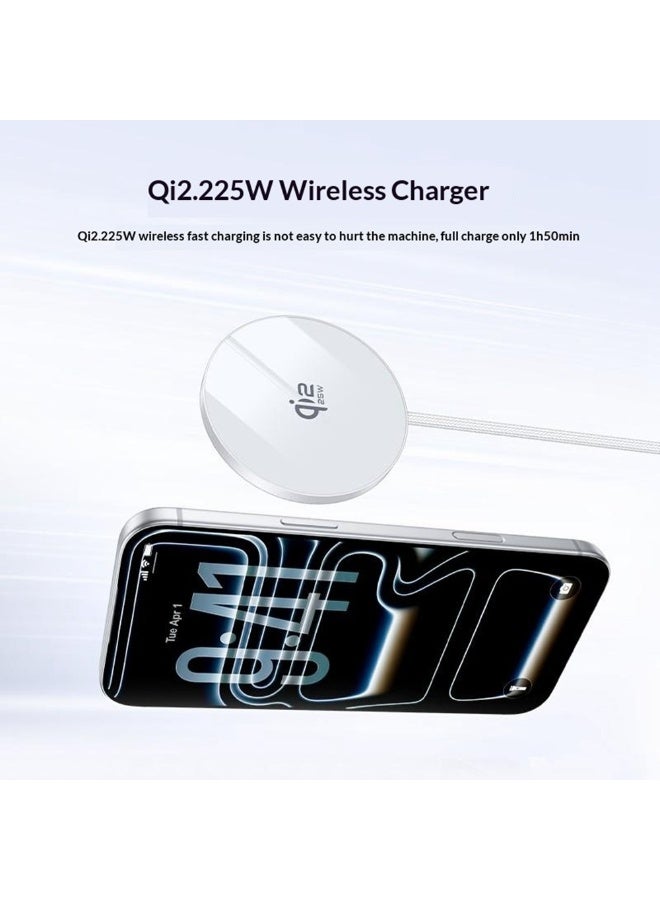Yesido DS41 Qi2.2 25W Ultra-Thin 5mm Magnetic Wireless Charger Pad for iPhone 17 16 15 Series Aluminum Braided Cable White - 1 Piece