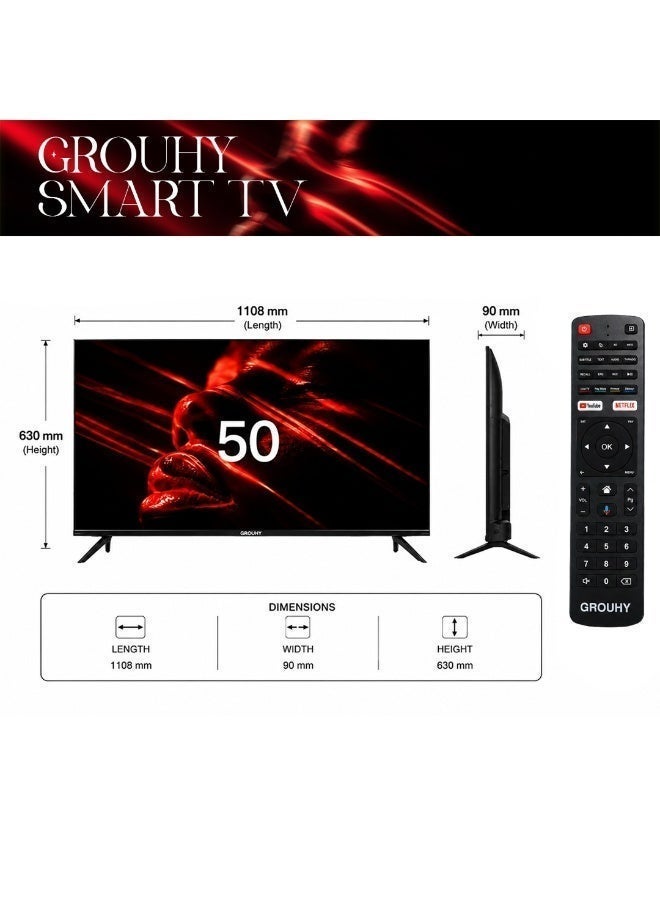 Grouhy 50-Inch 4K UHD Frameless Smart LED TV with Built-in Receiver – GLD50SD