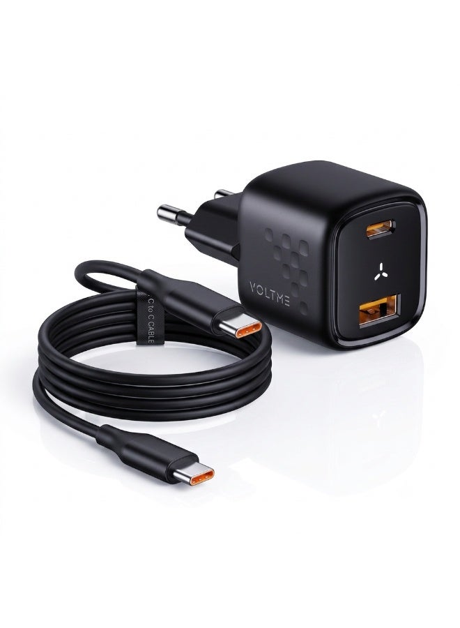 VOLTME Revo 30 Duo 30W GaN Wall Charger, USB-C + USB-A Fast Charger with PD 3.0, PPS & QC 3.0 for iPhone, Samsung, iPad, MacBook Air & More