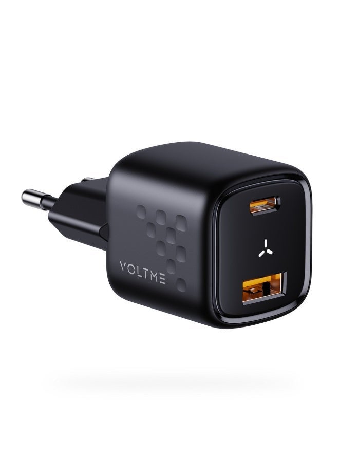 VOLTME Revo 30 Duo 30W GaN Wall Charger, USB-C + USB-A Fast Charger with PD 3.0, PPS & QC 3.0 for iPhone, Samsung, iPad, MacBook Air & More