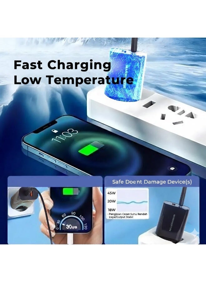 U3501 Travel  35W Fast Charger Dual Port  ,Supports PD3.0 and QC3.0 fast charging protocols , and includes a USB-C to Type-C cable – Wall Charger with 1.2M / 25W Cable for iPhone 17/16/15 Series, iPad Pro, MacBook, Samsung Galaxy, Pixel | Black