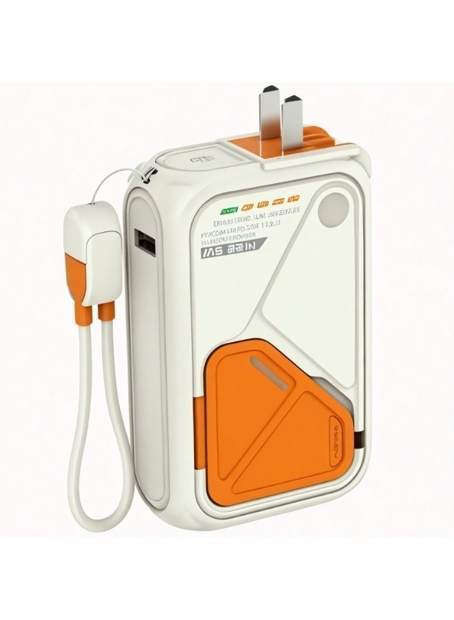 Recci Voyage 5-in-1 10000mAh Power Bank RPB-A06 | 22.5W Fast Wired Charging | Built-in Type-C Cable | 15W Wireless Charging | Universal Travel Adapter | White