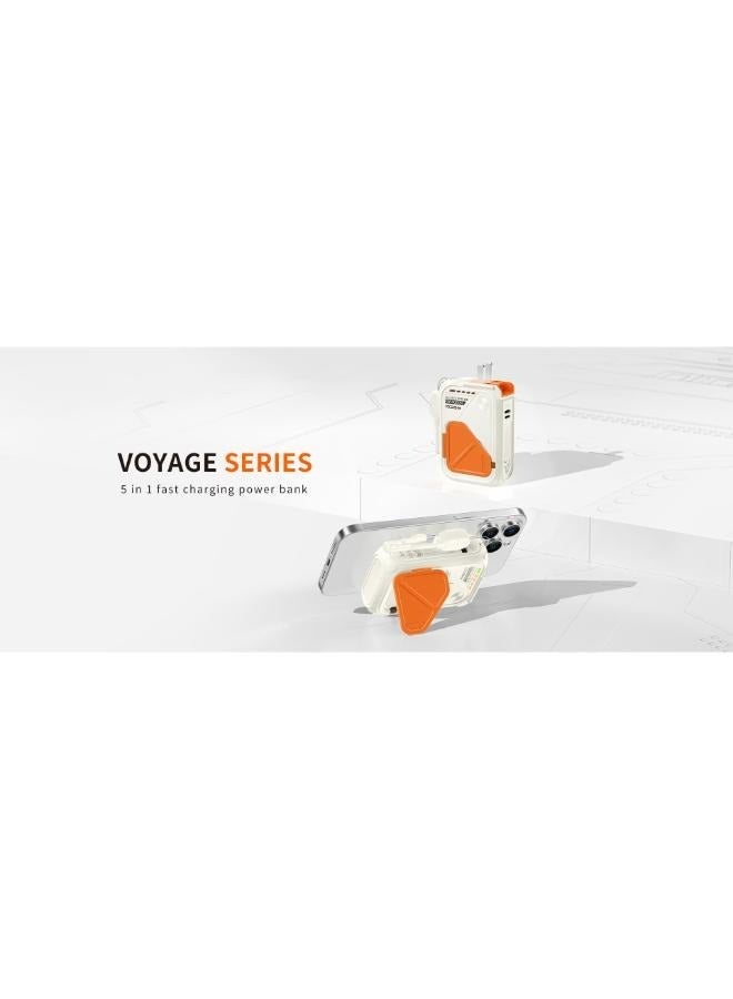 Recci Voyage 5-in-1 10000mAh Power Bank RPB-A06 | 22.5W Fast Wired Charging | Built-in Type-C Cable | 15W Wireless Charging | Universal Travel Adapter | White