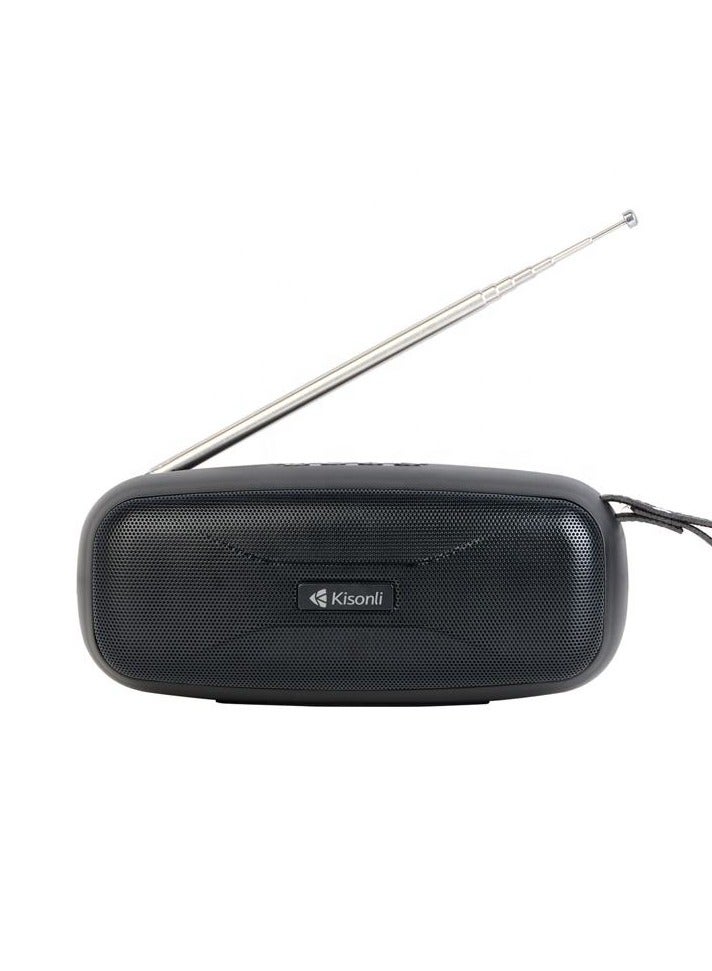 Kisonli Premium VS-21 Portable Stereo 5W*1 Speaker, 800mAh (3-5 Hr), USB/TF/FM - Black