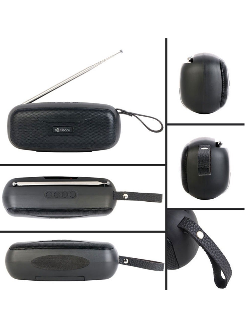 Kisonli Premium VS-21 Portable Stereo 5W*1 Speaker, 800mAh (3-5 Hr), USB/TF/FM - Black