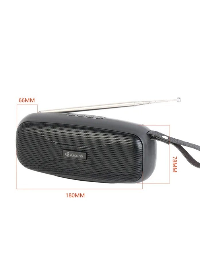 Kisonli Premium VS-21 Portable Stereo 5W*1 Speaker, 800mAh (3-5 Hr), USB/TF/FM - Black