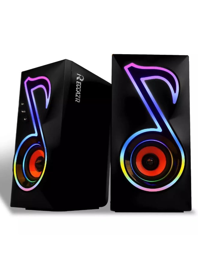 SP5198 Computer Speakers, RGB Gaming PC Speakers with 6 Lights Modes and Easy Volume Control, 10W USB-Powered 2.0CH Stereo Desktop Speakers with 3.5mm AUX