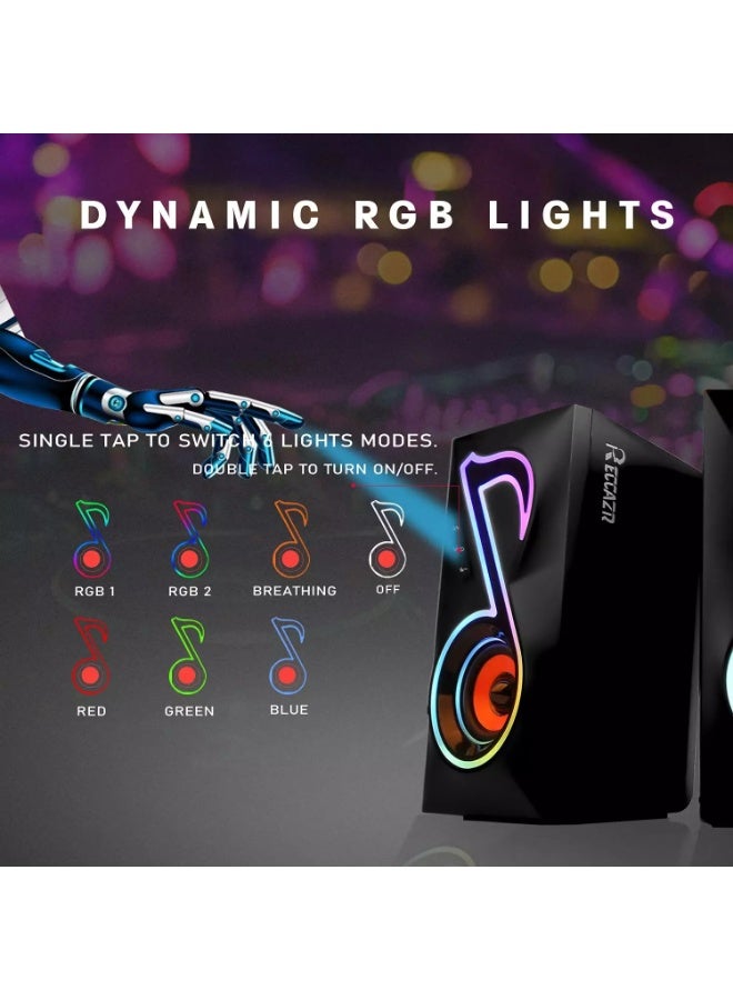 SP5198 Computer Speakers, RGB Gaming PC Speakers with 6 Lights Modes and Easy Volume Control, 10W USB-Powered 2.0CH Stereo Desktop Speakers with 3.5mm AUX