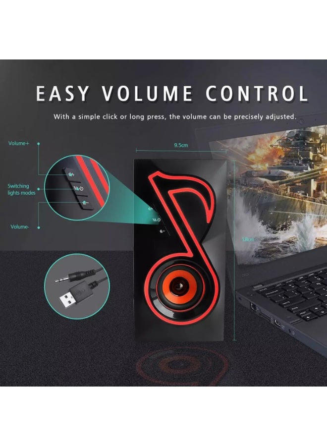 SP5198 Computer Speakers, RGB Gaming PC Speakers with 6 Lights Modes and Easy Volume Control, 10W USB-Powered 2.0CH Stereo Desktop Speakers with 3.5mm AUX