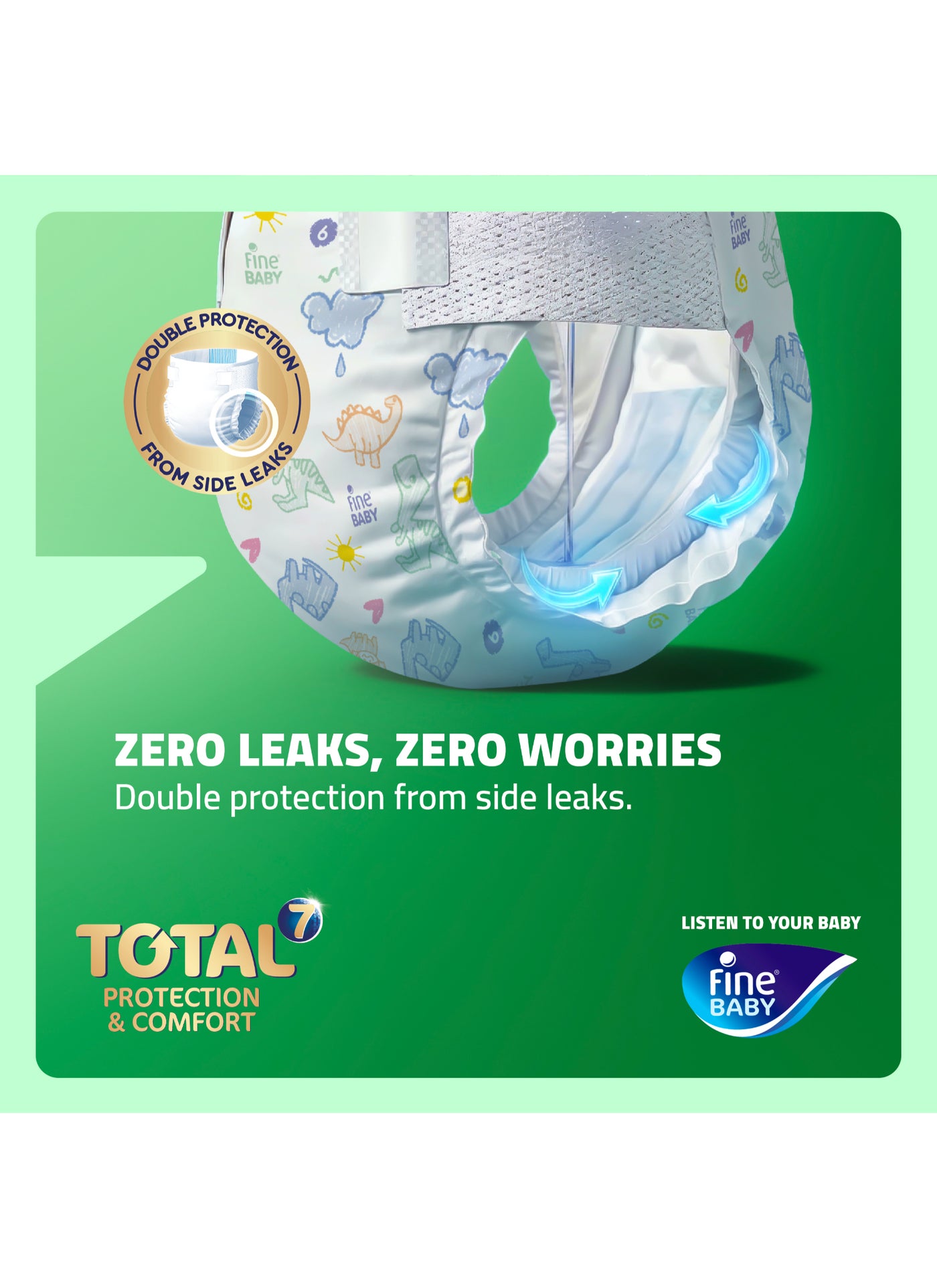 Fine Baby Total 7 Diapers, Size 6 Junior (16+ kg), 72 Count. Superior Protection & Comfort, Extra Absorbent, Improved Formula