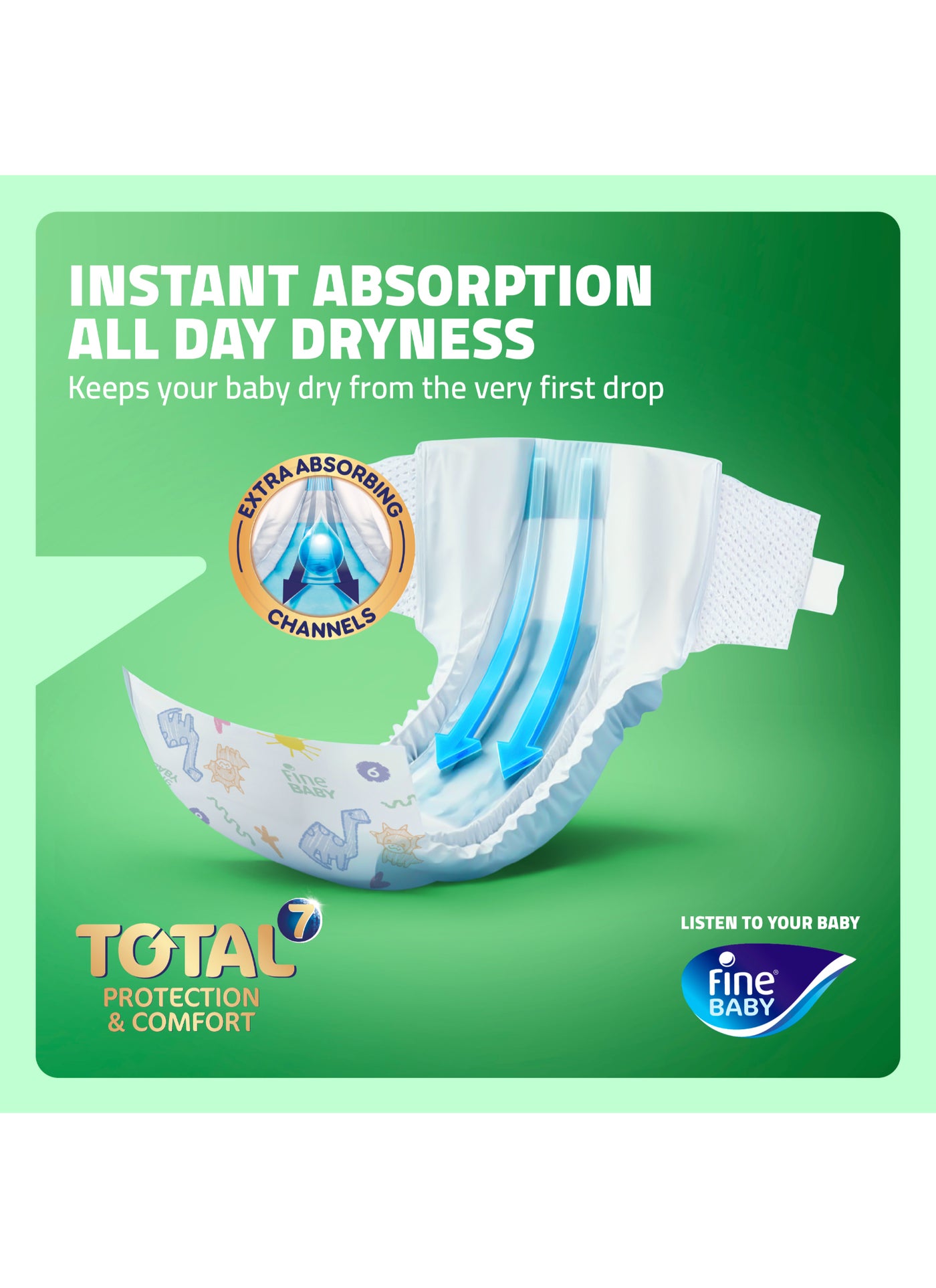 Fine Baby Total 7 Diapers, Size 6 Junior (16+ kg), 72 Count. Superior Protection & Comfort, Extra Absorbent, Improved Formula
