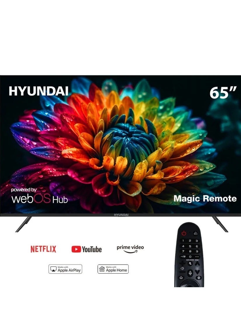 Hyundai 65 Inch Frameless WebOS 4K UHD Smart LED TV with Built in Receiver, Black - L65HYNDA650