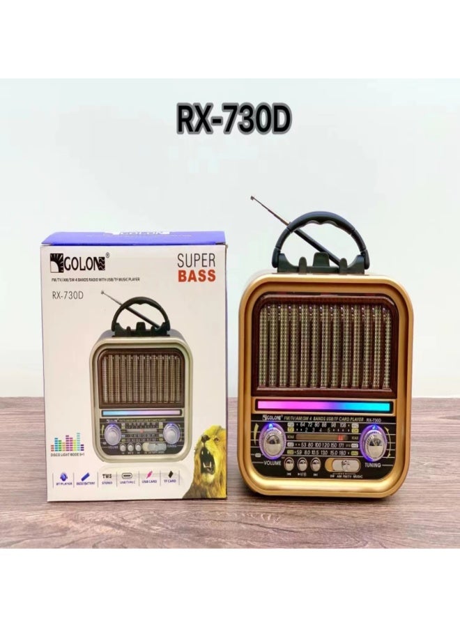 RX-730D Retro Speaker Vintage Style Disco Light AM FM SW TV 4 Bands Stereo Sound Radio Speaker BT USB TF TWS Retro FM Speaker