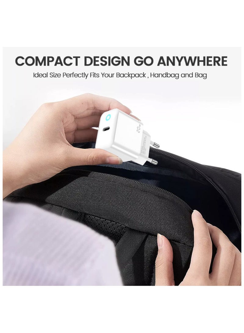 LENOK 20W USB-C Wall Charger, PD 3.0 Fast Charging Power Adapter, Compatible with iPhone 15/14/13/12, Samsung Galaxy S23/S22/S21, iPad (White)