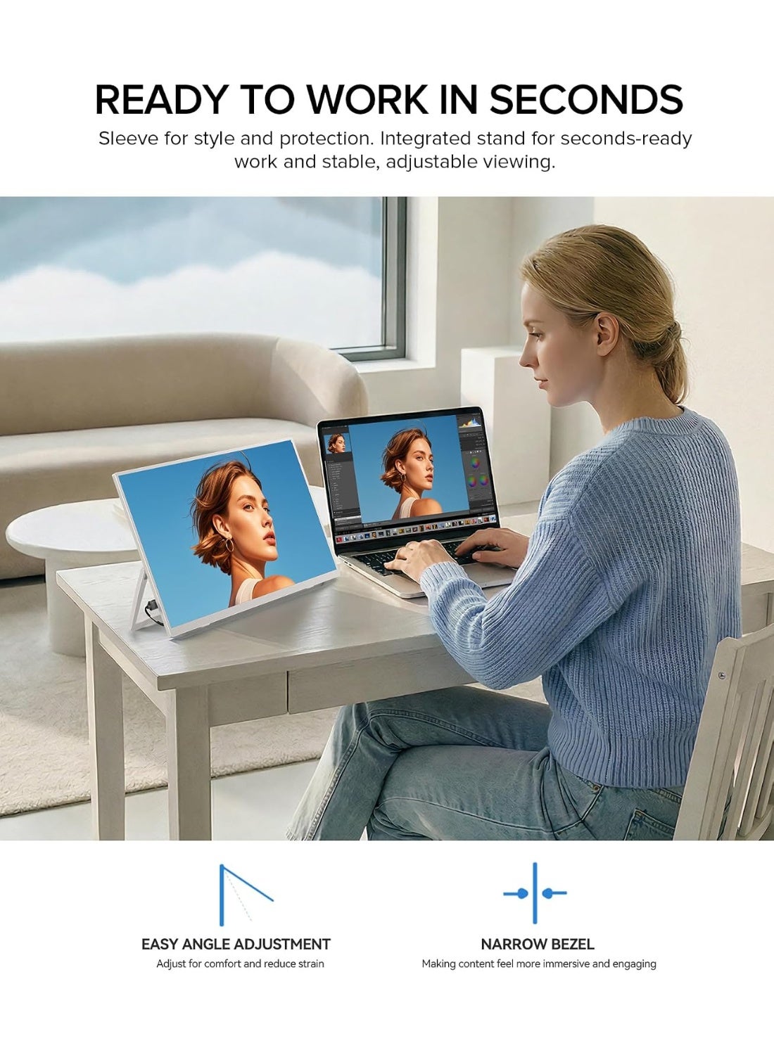 UPERFECT 15.6" Portable Monitor Full HD 1080P, USB-C & HDMI External Display, Ultra-Slim Lightweight Travel Screen Compatible with Laptop/PC/Mac/PS5 – White